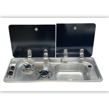 Univercal İkili Çift Cam Kapaklı Kombinasyon Ocak Evyeli