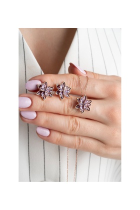 925 Ayar Lotus Çiçeği Gümüş Kolye Küpe Set