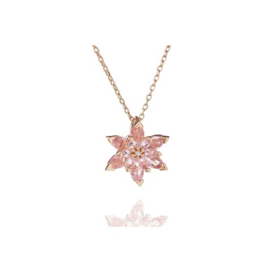 925 Ayar Gümüş Rose Kaplama Pembe Renkli Lotus Çiçeği Kolye