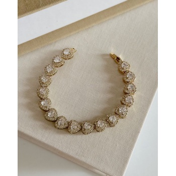 GOLD DETAY ZİRKON TAŞLI KALPLİ BİLEKLİK