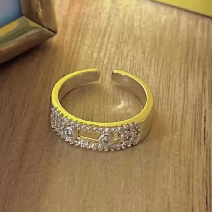 GOLD TRIPLE CRYSTAL OPEN YÜZÜK