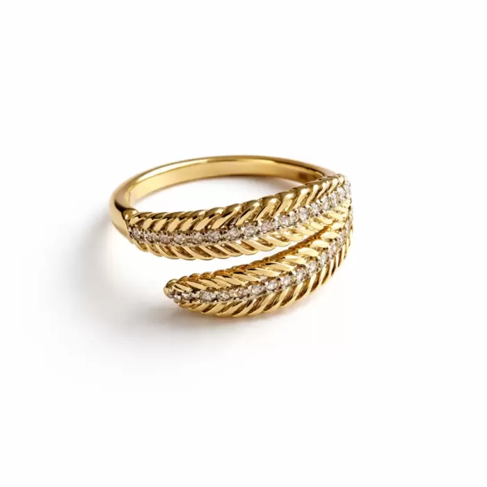 GOLD LEAF CRYSTAL OPEN YÜZÜK