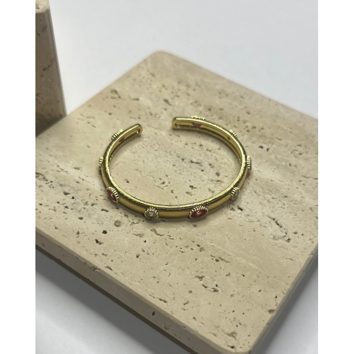 GOLD BAGET ZİRKON TAŞLI VİNTAGE KELEPÇE