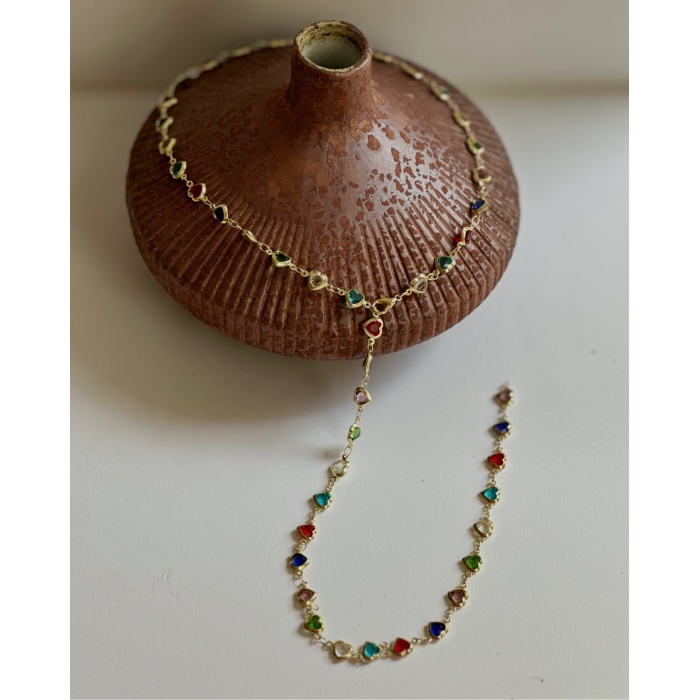 RENKLİ KALPLİ Y KOLYE