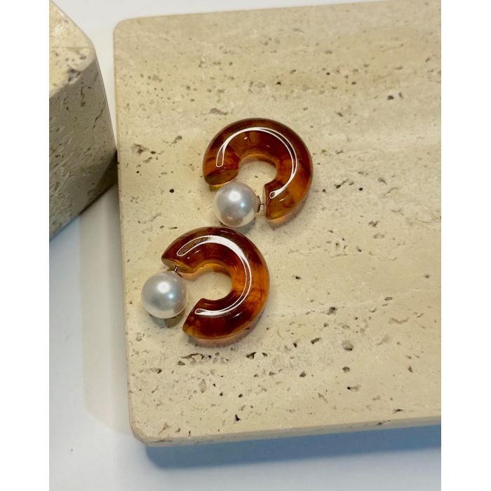 İNCİ TIPA KAHVERENGİ KÜPE