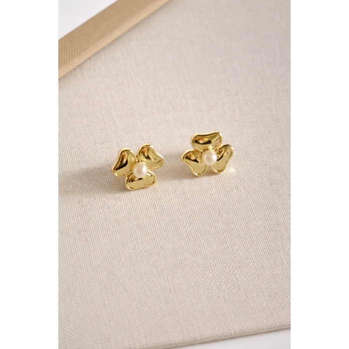 GOLD İNCİ TAŞLI YONCA KÜPE