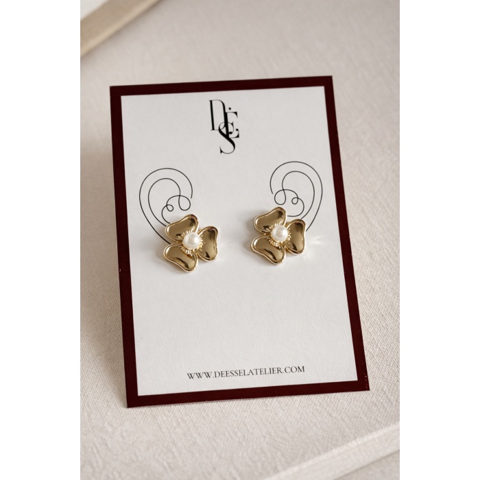 GOLD İNCİ TAŞLI YONCA KÜPE