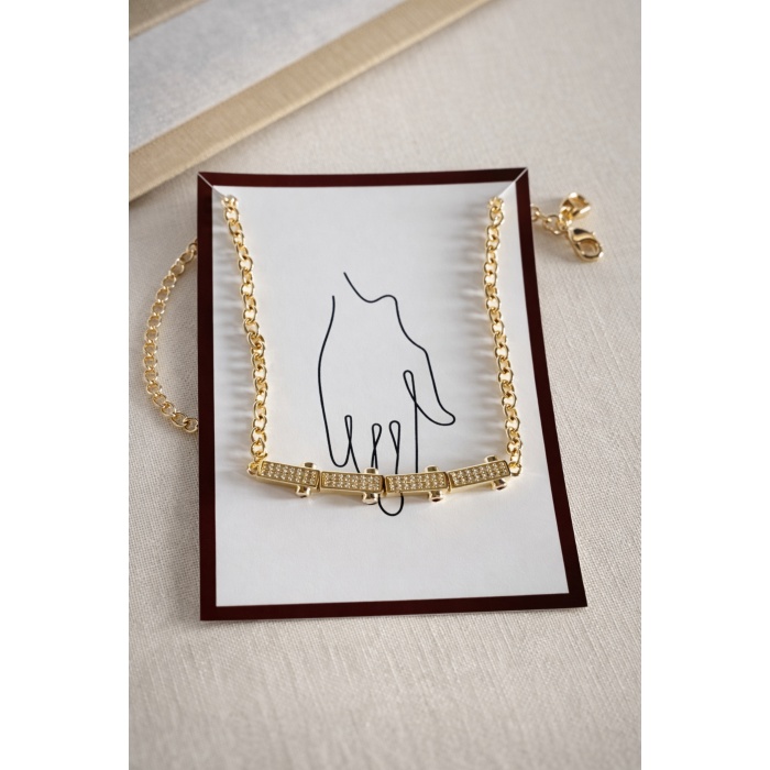 GOLD PİNK TAŞ DETAY BARRA BİLEKLİK