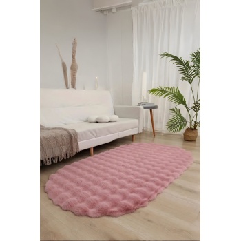 Bubble Oval Yumuşak Peluş Rug ♦ Non-Slip Backing ♦ Pembe ♦ Living Room Living Room Balkon Antre Çocuk
