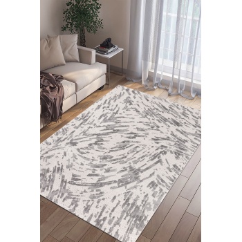 Elmina Beyaz Açık Gri Yumuşak Konforlu Rug F0330