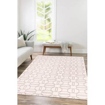 Troya Beyaz Kahve Yumuşak Konforlu Rug J0095