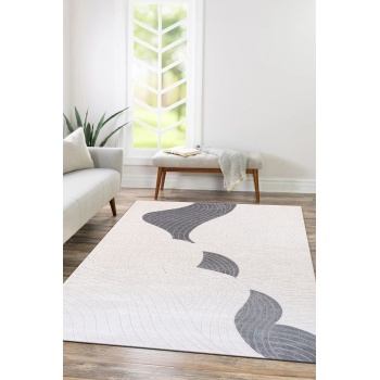 Elmina Beyaz Gri Yumuşak Konforlu Rug