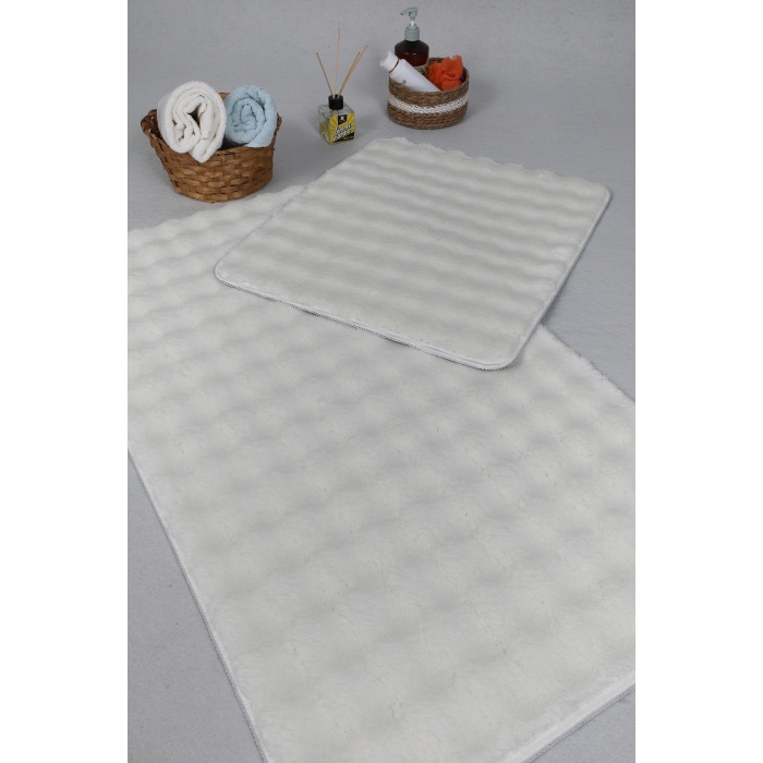 Modern Bubble Yıkanabilir Non-Slip Peluş Banyo Paspası Rugsı 2li Klozet Takımı 60X100-50x60cm