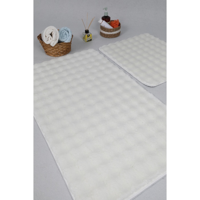 Modern Bubble Yıkanabilir Non-Slip Peluş Banyo Paspası Rugsı 2li Klozet Takımı 60X100-50x60cm