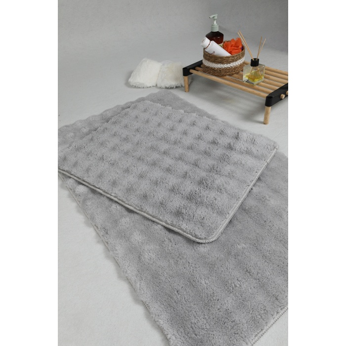 Modern Bubble Yıkanabilir Non-Slip Peluş Banyo Paspası Rugsı 2li Klozet Takımı 50x80-50x40cm
