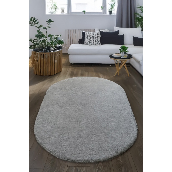 Modern Yumuşak Peluş Rug ♦ Non-Slip Backing ♦ Gri ♦ Living Room Kitchen Çocuk Yatak Room Antre ♦ Oval