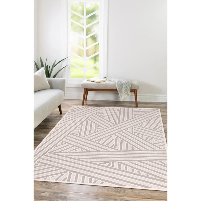 Troya Beyaz Gri Yumuşak Konforlu Rug J0094