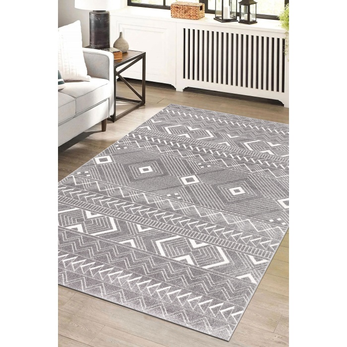 Elmina Yumuşak Konforlu Rug GRİ BEYAZ F0326