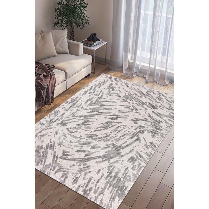 Elmina Beyaz Açık Gri Yumuşak Konforlu Rug F0330