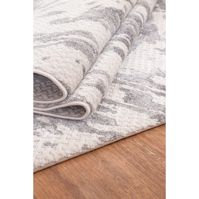 Elmina Beyaz Açık Gri Yumuşak Konforlu Rug F0330