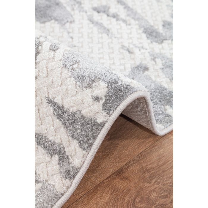 Elmina Beyaz Açık Gri Yumuşak Konforlu Rug F0330