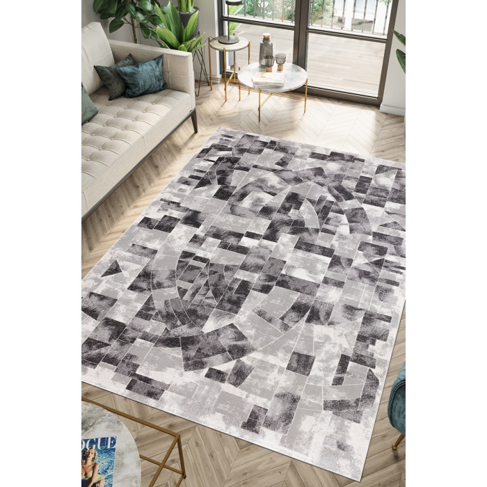 Elmina Beyaz Gri Yumuşak Konforlu Rug F0334