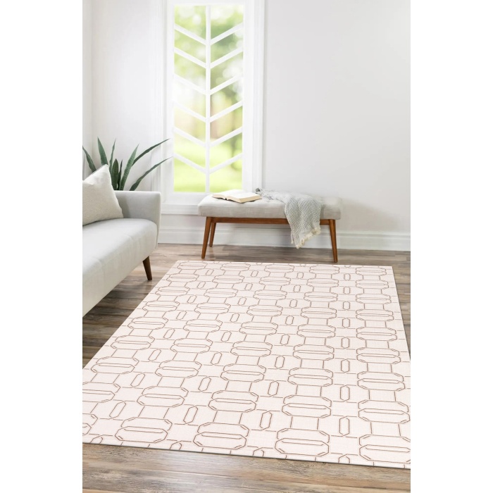 Troya Beyaz Kahve Yumuşak Konforlu Rug J0095