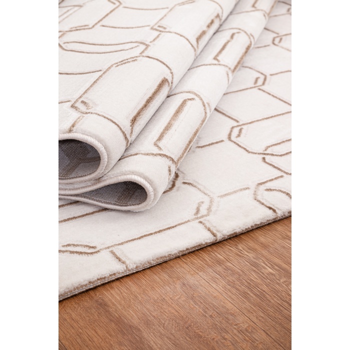 Troya Beyaz Kahve Yumuşak Konforlu Rug J0095