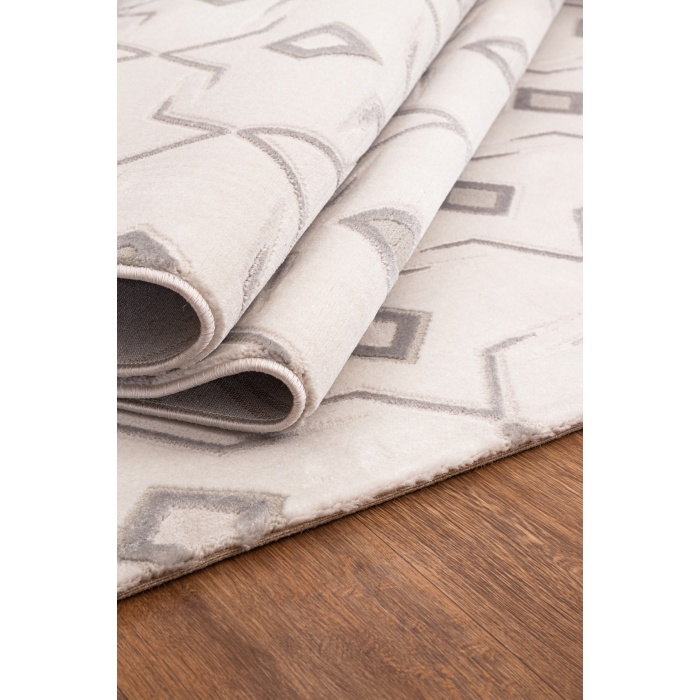Troya Beyaz Gri Yumuşak Konforlu Rug J0092