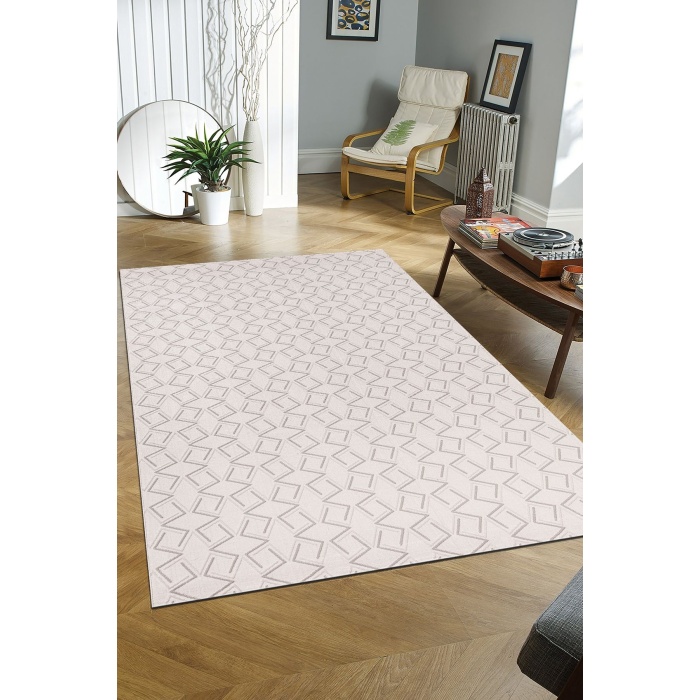 Troya Beyaz Gri Yumuşak Konforlu Rug J0086