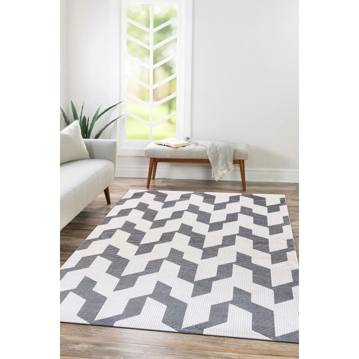 Elmina Beyaz  Açık Gri Yumuşak Konforlu Rug