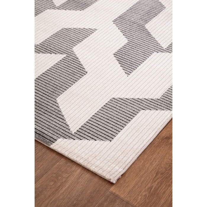 Elmina Beyaz  Açık Gri Yumuşak Konforlu Rug