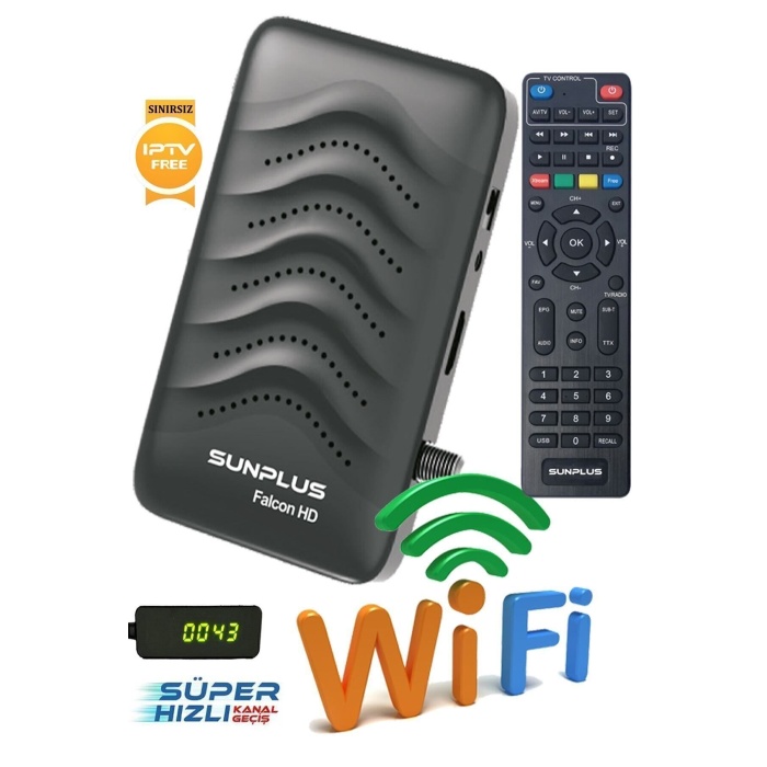 Sunplus Falcon Çanaklı-Çanaksız Wi-fi Dahil Full Hd Sınırsız Sinema Paketli Uydu Alıcısı