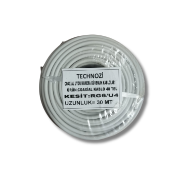 Technozi Coaxial RG6/U4 - 48 Tel Uydu Kamera Güvenlik Kabloları 30 m