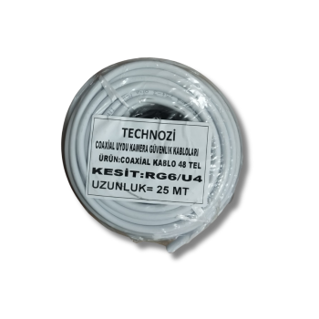 Technozi Coaxial RG6/U4 - 48 Tel Uydu Kamera Güvenlik Kabloları 25 m