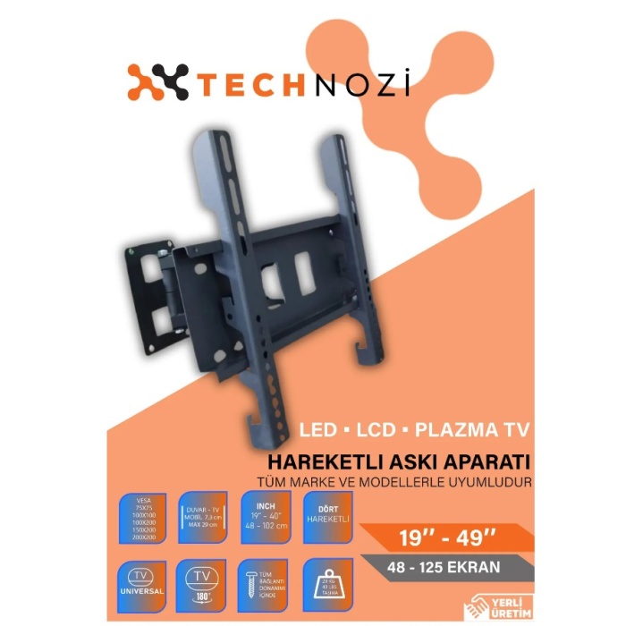 Technozi Tüm Markalar Ile Uyumlu Televizyon Duvar Asma Aparatı 19 49 Led-lcd Hareketli Askı Aparatı