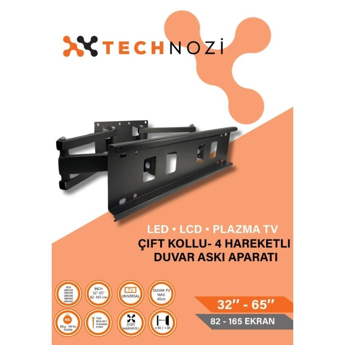 Technozi Tv Aparatı 32-42”-50- 55 Çift Kollu Hareketli Lcd-led Tv Askı Aparatı