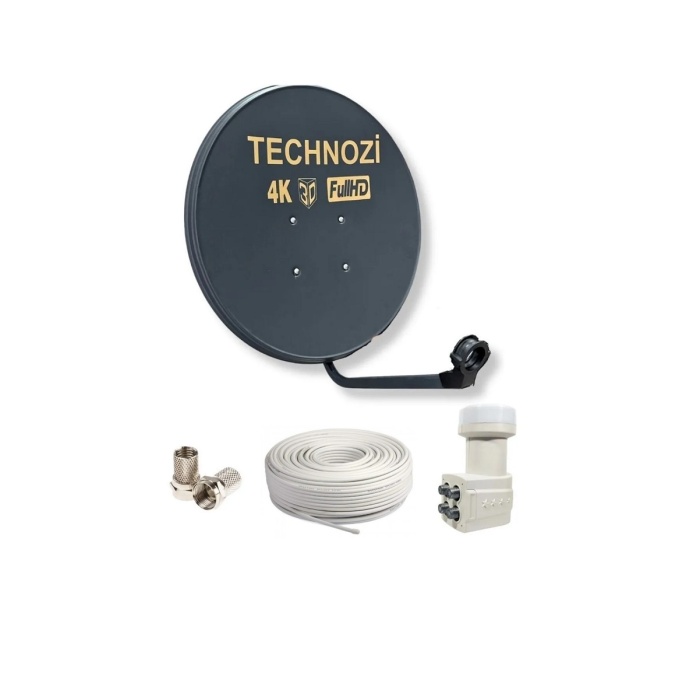 Technozi 80 cm Çanak Anten Dörtlü Lnb 25 Metre Kablo 2 F Konnektör