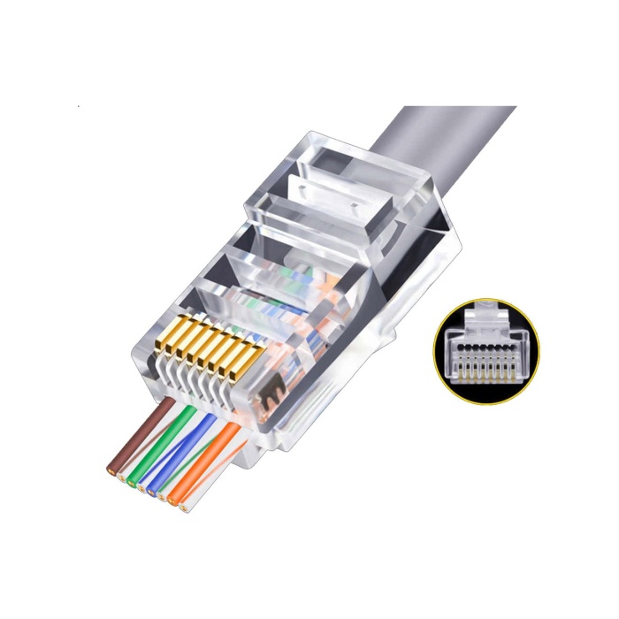 Technozi Yeni Nesil Delikli 100 Adet Metal Cat6 Ez Rj45 Konnektör Utp Jack