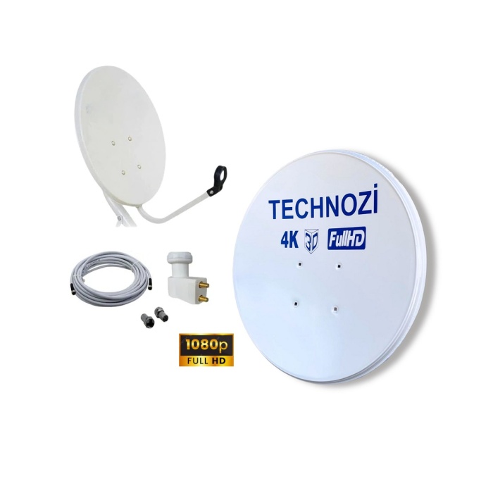 Technozi Yeni Nesil Ofset Çanak Anten 70 CM + LNB2 Çiftli 45 M Kablo Set
