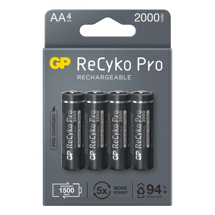 GP Recyko Pro Aa Kalem 2000 Mah Ni-mh Şarjlı Pil, 1.2 Volt, 4lü Kart