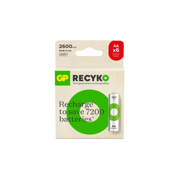 Gp Recyko 2600MAH Aa Kalem Ni-Mh Şarjlı Pil 1.2 Volt 6lı Kart