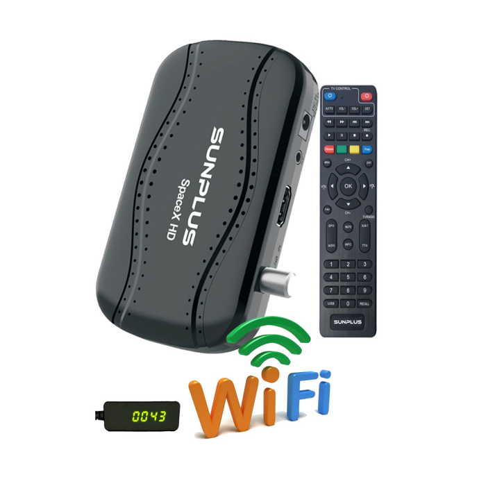Sunplus Spacex Çanaklı-Çanaksız Dahili Wi-Fi Full Hd Sinema Paketili Uydu Alıcısı Akıllı Kumanda