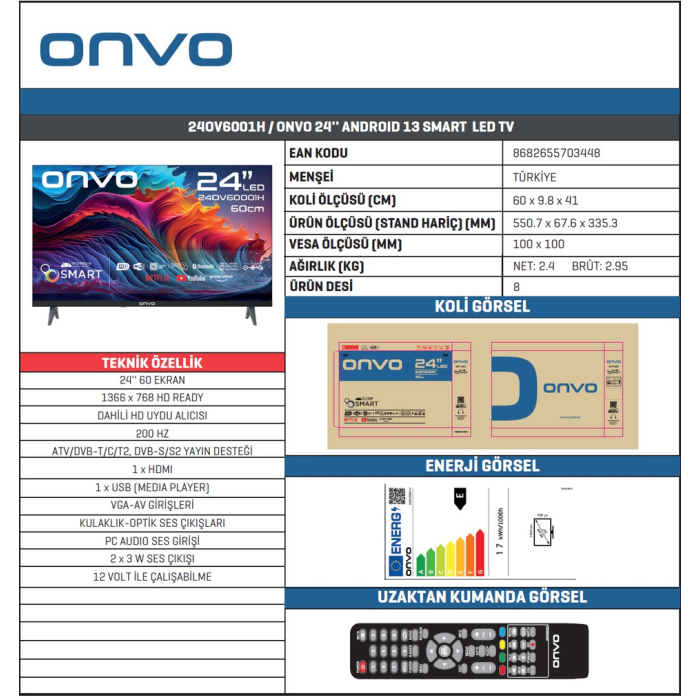 Onvo 24OV6001H 24 Android Smart Led TV