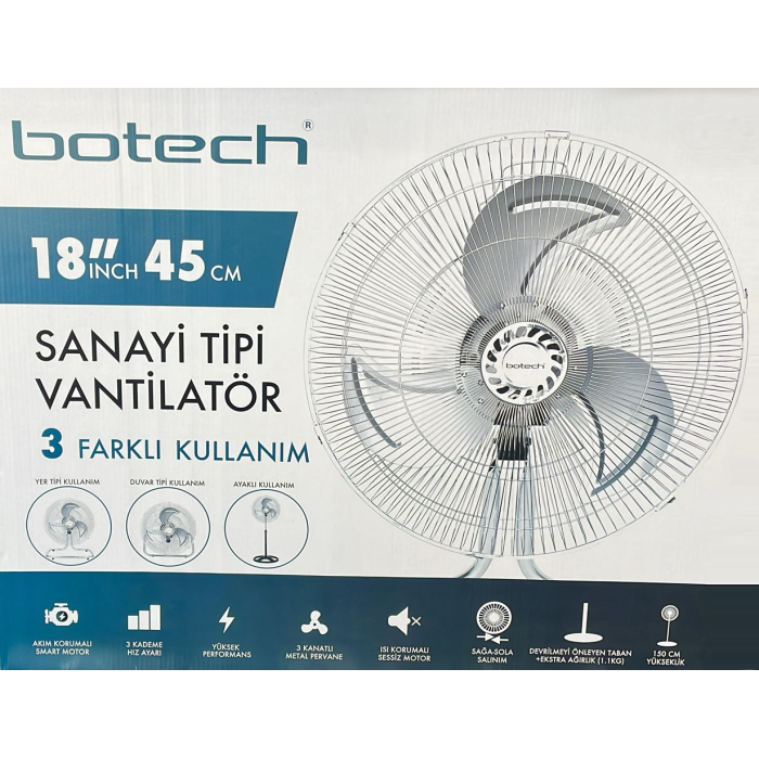 Botech 18 İnch 45 cm Sanayi Tipi Yeni Nesil Vantilatör 3 Farklı Kullanım Sağlar