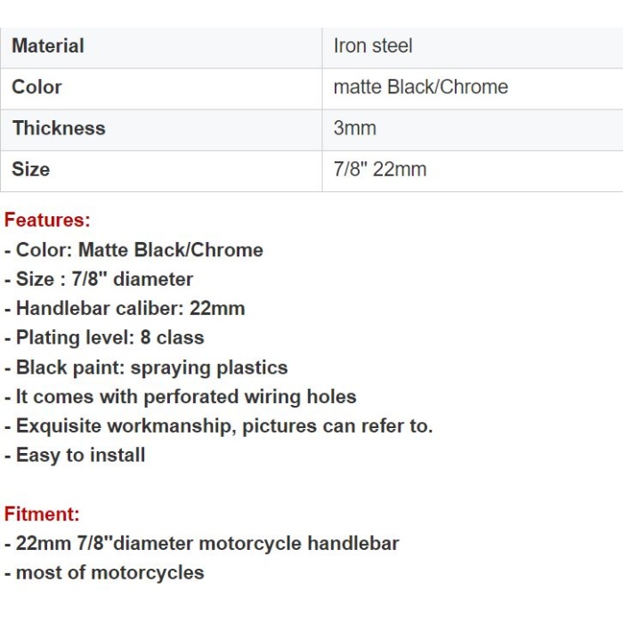 CHOPPER HARLEY CAFE RACER - DÜZ GIDON - 22MM - KROM -
