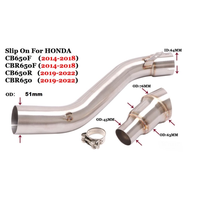 HONDA CB CBR 650 ORTA BORU - KAT IPTAL 51MM ÇIKIŞ