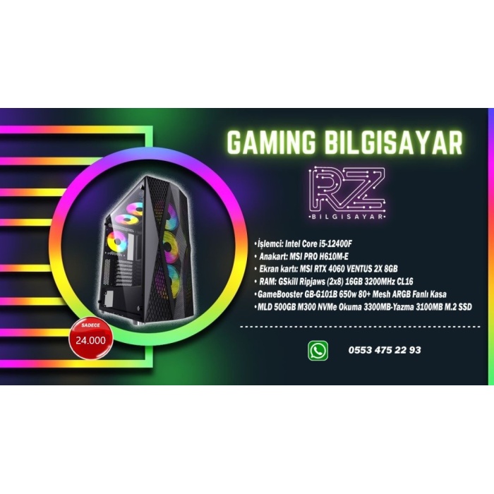 RZ GAMİNG V2 İ5-12400F/16GB RAM 500GB M2 SSD / 4060 EKRAN KARTI