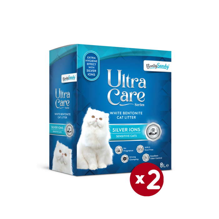 Ultra Care Series Hassas Kediler İçin Gümüş İyonlu Kedi Kumu 8Lx2