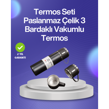 KESGİN MARKET ® Isıyı Uzun Süre Koruyan 500 ml Termos Seti | Çelik Gövde, 2 Bardaklı, Hediye Kutulu